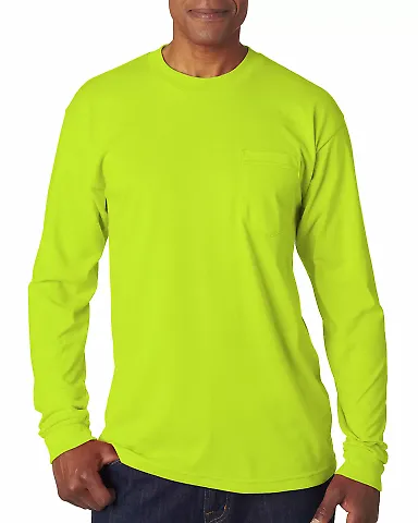 1730 Bayside Adult Long-Sleeve Tee With Pocket Lime Green front view