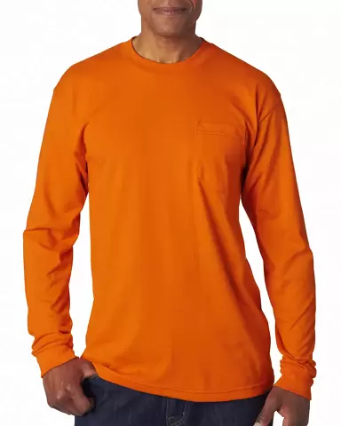 1730 Bayside Adult Long-Sleeve Tee With Pocket Safety Orange front view