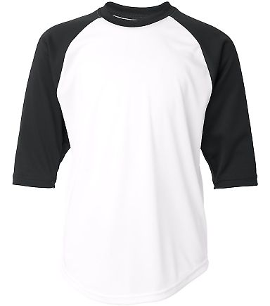 2133 Badger Youth Performance 3/4 Raglan-Sleeve Ba in White/ black front view
