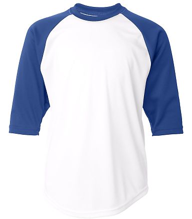 2133 Badger Youth Performance 3/4 Raglan-Sleeve Ba in White/ royal front view