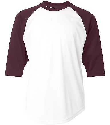 2133 Badger Youth Performance 3/4 Raglan-Sleeve Ba in White/ maroon front view