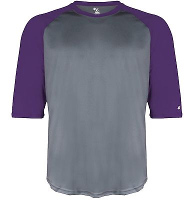 2133 Badger Youth Performance 3/4 Raglan-Sleeve Ba in Graphite/ purple front view