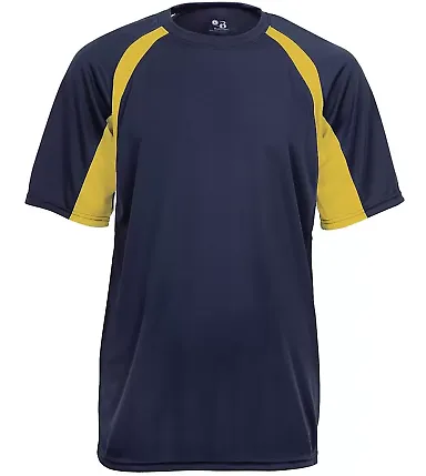 2144 Badger Youth B-Core Two-Tone Hook Tee Navy/ Gold front view