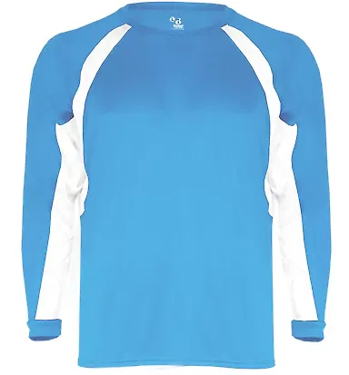 2154 Badger Youth Performance Long-Sleeve Hook Ath Columbia Blue/ White front view