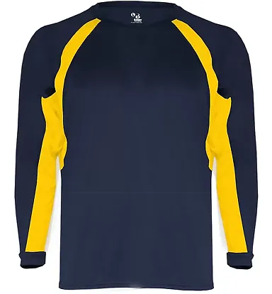 2154 Badger Youth Performance Long-Sleeve Hook Ath Navy/ Gold front view