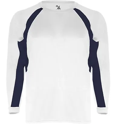 2154 Badger Youth Performance Long-Sleeve Hook Ath White/ Navy front view