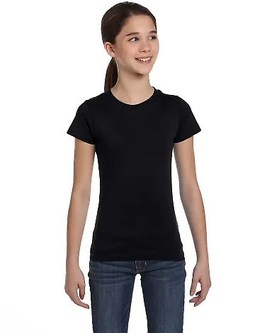 2616 LA T Girls' Fine Jersey Longer Length T-Shirt in Black front view