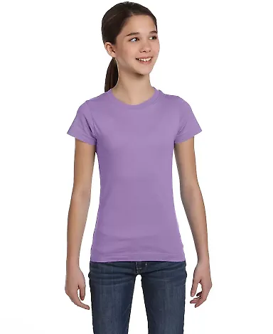 2616 LA T Girls' Fine Jersey Longer Length T-Shirt in Lavender front view
