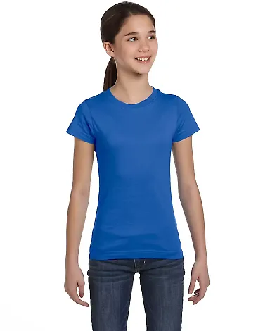 2616 LA T Girls' Fine Jersey Longer Length T-Shirt in Royal front view
