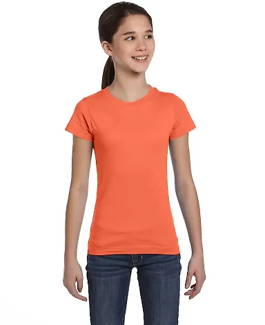 2616 LA T Girls' Fine Jersey Longer Length T-Shirt in Papaya front view