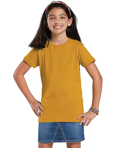 2616 LA T Girls' Fine Jersey Longer Length T-Shirt in Gold front view