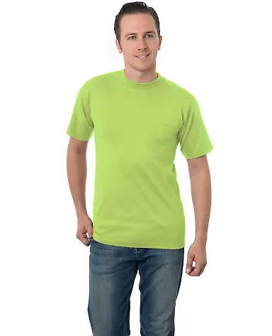 3015 Bayside Adult Union Made Cotton Pocket Tee Lime Green front view