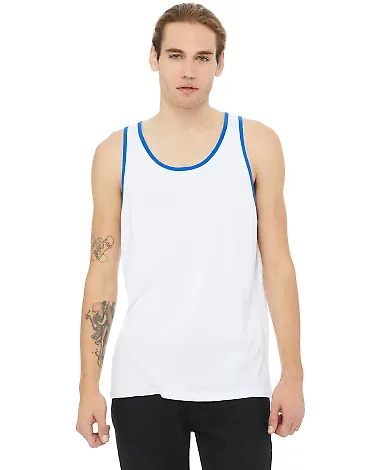 BELLA+CANVAS 3480 Unisex Cotton Tank Top in White/ tr royal front view