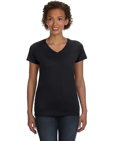 3507 LA T Ladies V-Neck Longer Length T-Shirt in Black front view
