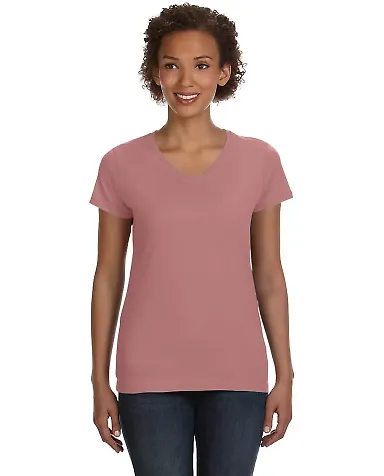 3507 LA T Ladies V-Neck Longer Length T-Shirt in Mauvelous front view