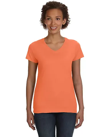 3507 LA T Ladies V-Neck Longer Length T-Shirt in Papaya front view