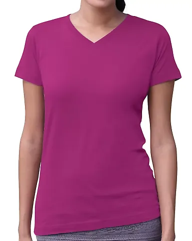 3507 LA T Ladies V-Neck Longer Length T-Shirt in Fuchsia front view