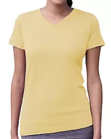 3507 LA T Ladies V-Neck Longer Length T-Shirt in Butter front view