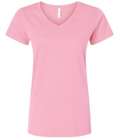 3507 LA T Ladies V Neck Longer Length T Shirts in Pink front view