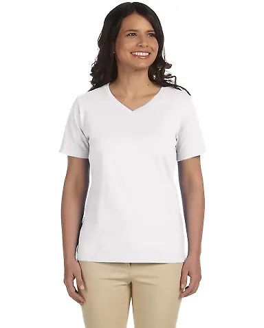 3587 LA T Ladies' V-Neck T-Shirt in White front view