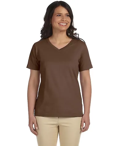 3587 LA T Ladies' V-Neck T-Shirt in Brown front view