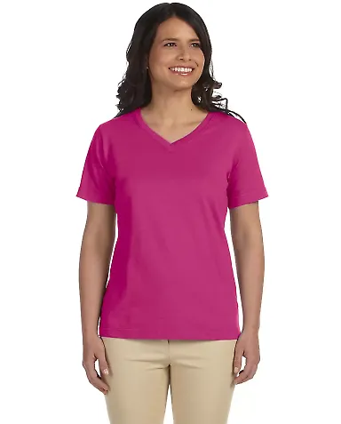 3587 LA T Ladies' V-Neck T-Shirt in Fuchsia front view