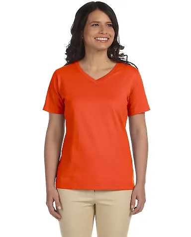 3587 LA T Ladies' V-Neck T-Shirt in Orange front view