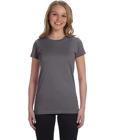 3616 LA T Juniors' Fine Jersey Longer Length T-Shi in Charcoal front view