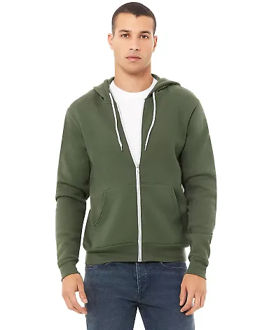 BELLA+CANVAS 3739 Unisex Poly-Cotton Fleece Zip Ho in Military green front view