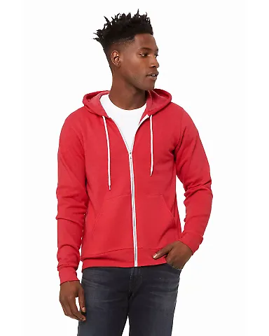 BELLA+CANVAS 3739 Unisex Poly-Cotton Fleece Zip Ho in Heather red front view