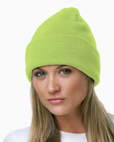 3825 Bayside Knit Cuff Beanie Lime front view