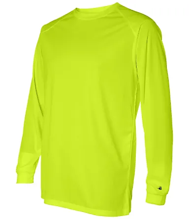 4104 Badger Adult B-Core Long-Sleeve Performance T Safety Yellow front view