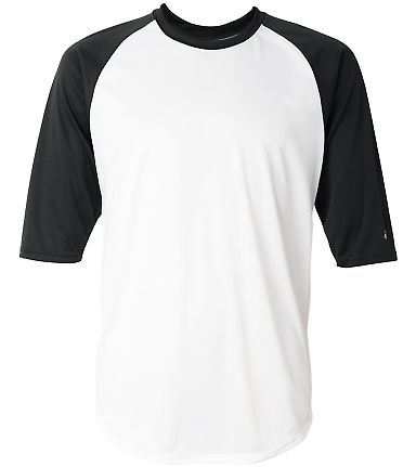4133 Badger Adult Performance 3/4 Sleeve Raglan-Sl in White/ black front view
