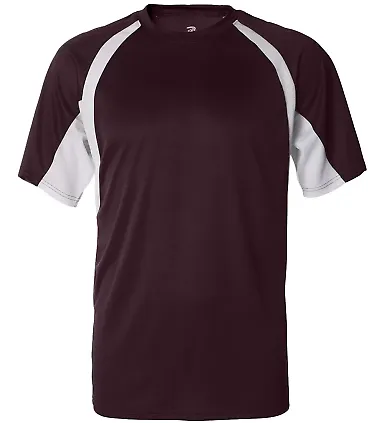 4144 Badger Adult B-Core Short-Sleeve Two-Tone Hoo Maroon/ White front view