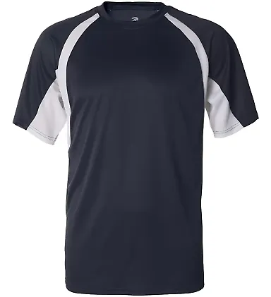 4144 Badger Adult B-Core Short-Sleeve Two-Tone Hoo Navy/ White front view