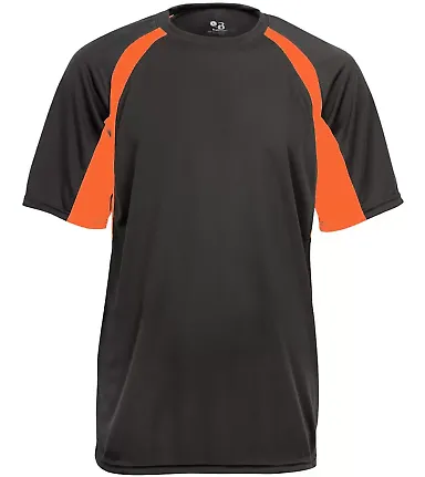4144 Badger Adult B-Core Short-Sleeve Two-Tone Hoo Graphite/ Safety Orange front view