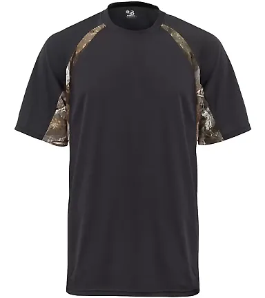 4144 Badger Adult B-Core Short-Sleeve Two-Tone Hoo Black/ Force front view