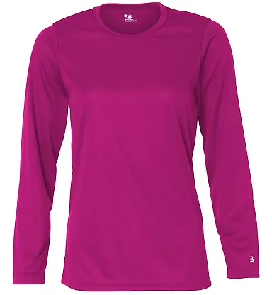 4164 Badger Ladies' B-Dry Core Long-Sleeve Tee Hot Pink front view