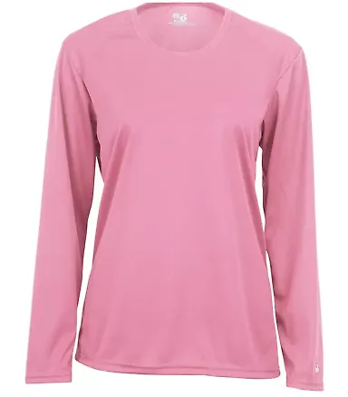 4164 Badger Ladies' B-Dry Core Long-Sleeve Tee Pink front view