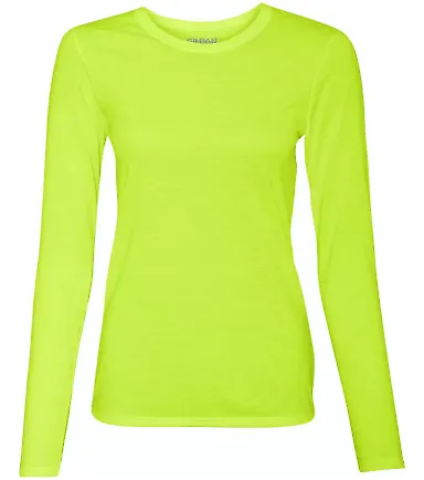 42400L Gildan Ladies' Core Performance Long Sleeve SAFETY GREEN front view