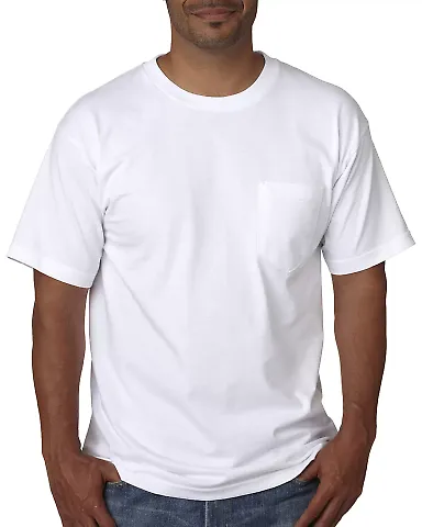 5070 Bayside Adult Short-Sleeve Cotton Tee with Po White front view