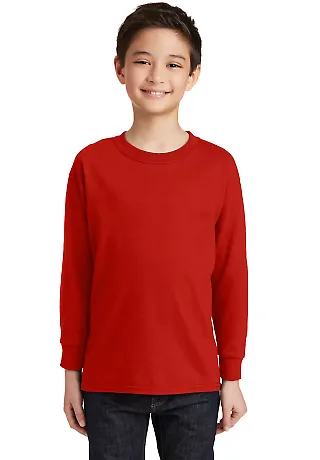 5400B Gildan Youth Heavy Cotton Long Sleeve T-Shir in Red front view
