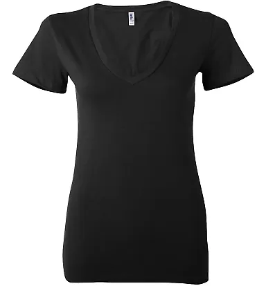 BELLA 6035 Womens Deep V Neck T Shirts in Black front view