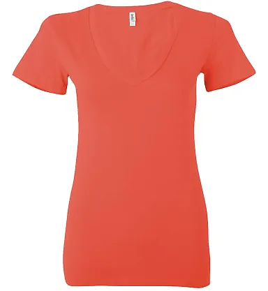 BELLA 6035 Womens Deep V Neck T Shirts in Coral front view