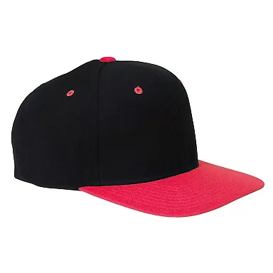 Yupoong 6089M Wool Blend Snapback GREEN Under Bill in Black/ red front view