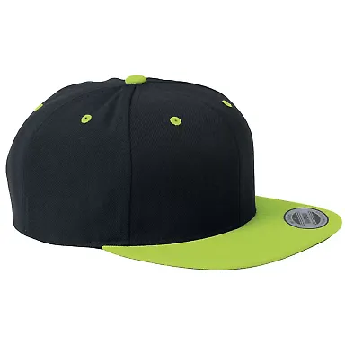 Yupoong 6089M Wool Blend Snapback GREEN Under Bill in Black/ neon green front view