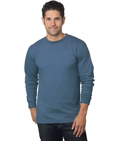 6100 Bayside Adult Long-Sleeve Cotton Tee in Denim front view