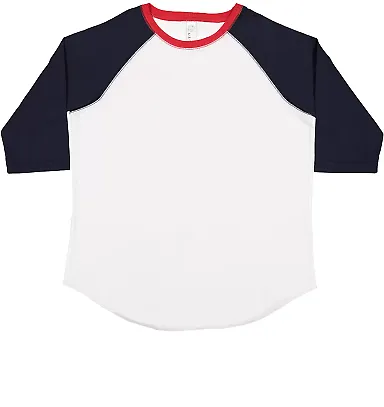 6130 LA T Youth Vintage Baseball T-Shirt in White/ navy/ red front view