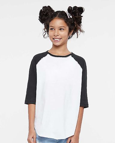 6130 LA T Youth Vintage Baseball T-Shirt in White/black front view