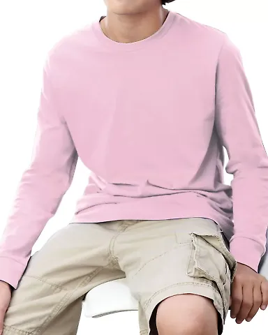6201 LA T Youth Fine Jersey Long Sleeve T-Shirt in Pink front view
